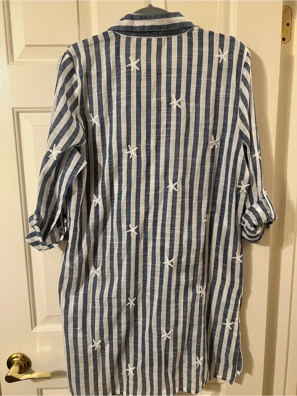 NWOT Dotti Striped Starfish Embroidered Swim Coverup Shirtdress Size Medium